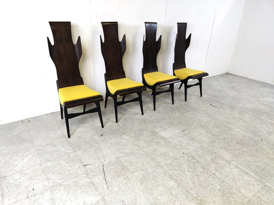 Image 1 of Mid century high back flame dining chairs