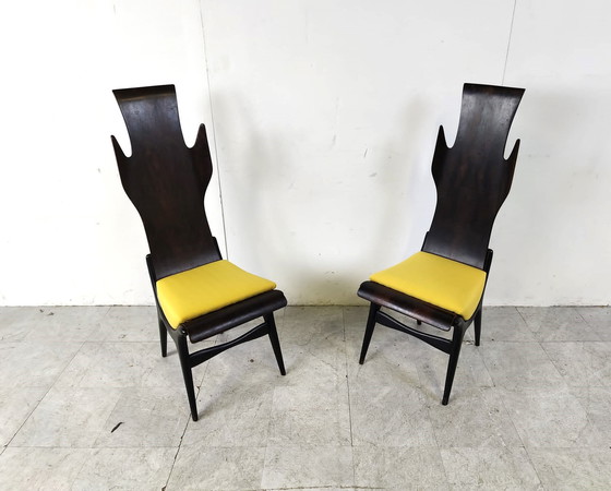 Image 1 of Mid century high back flame dining chairs