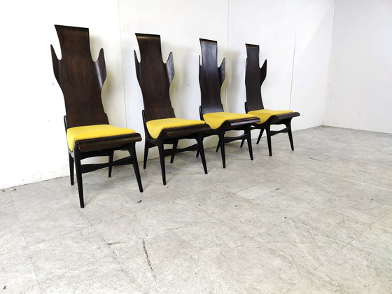 Image 1 of Mid century high back flame dining chairs