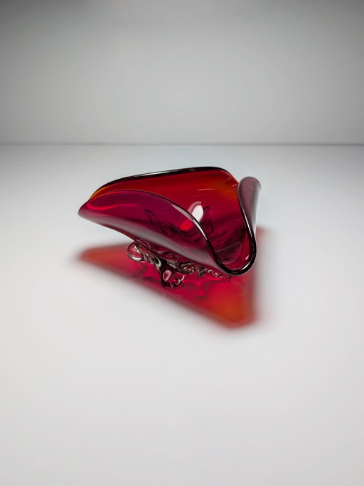 Vintage glass bowl / ashtray ruby red Mid - Century cherry red bowl 1970