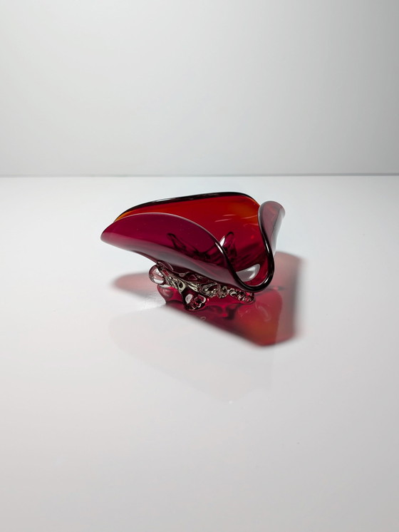 Image 1 of Ciotola/posacenere in vetro vintage rosso rubino, metà secolo, ciotola rosso ciliegia, 1970