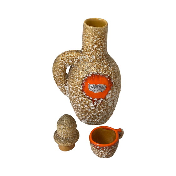 Image 1 of Ca. 1970’s - Fat Lava / Sea foam - Vallauris ceramic (marked) - Decanter and glasses