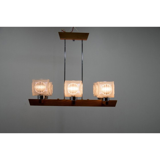 Image 1 of Lampadario vintage in metallo, legno e vetro di Instala Decin, Cecoslovacchia, anni '70