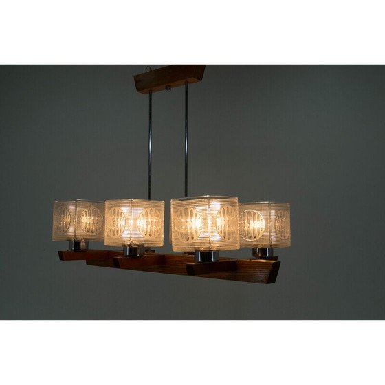 Image 1 of Lampadario vintage in metallo, legno e vetro di Instala Decin, Cecoslovacchia, anni '70