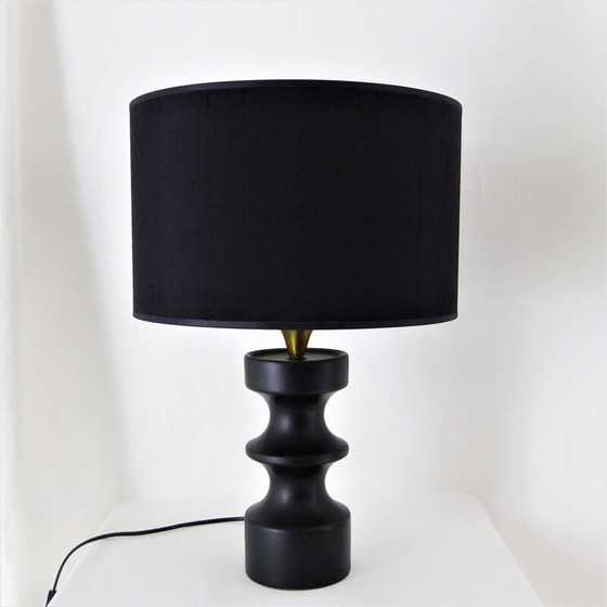 Image 1 of Vintage black ceramic "chess pawn" lamp, 1950