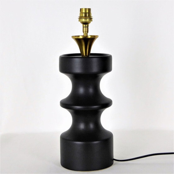 Image 1 of Vintage black ceramic "chess pawn" lamp, 1950
