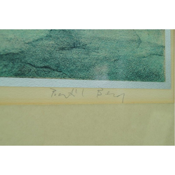 Image 1 of Scandinavian surrealist vintage hand lithograph by Bertil Berg, 1970