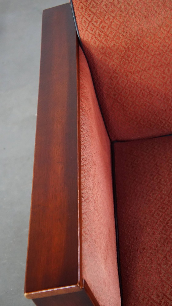 Image 1 of Art Deco Design Armchair With Red Fabric Upholstery