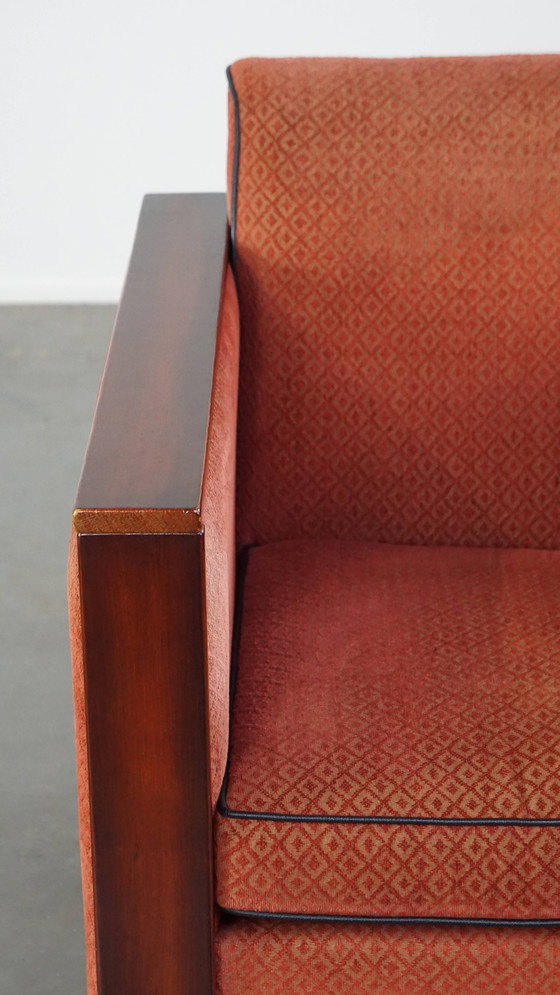 Image 1 of Art Deco Design Armchair With Red Fabric Upholstery