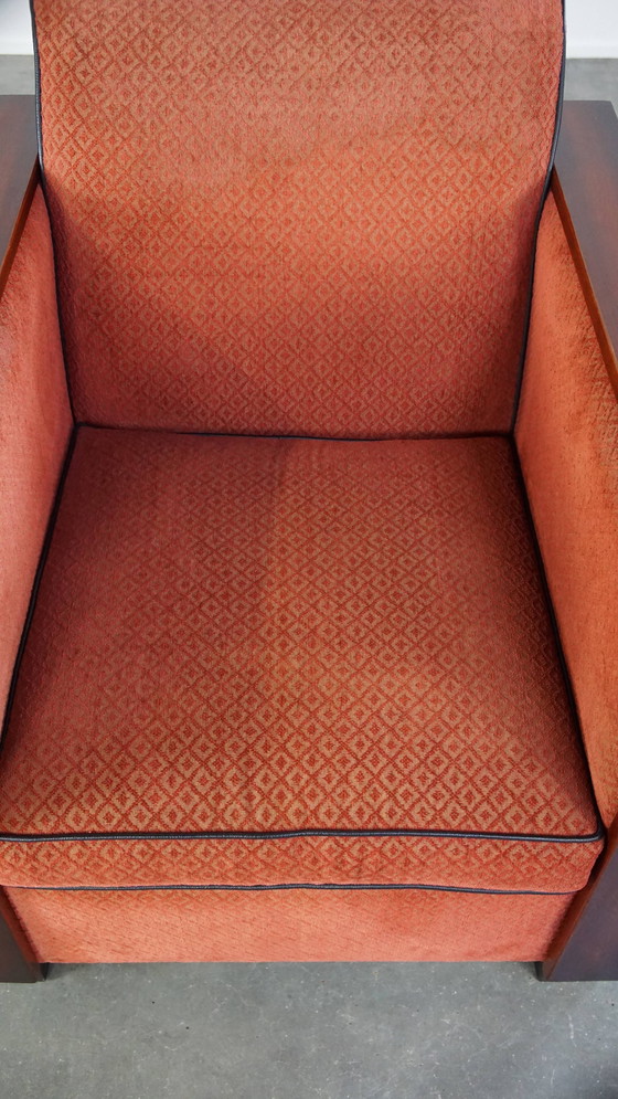 Image 1 of Art Deco Design Armchair With Red Fabric Upholstery