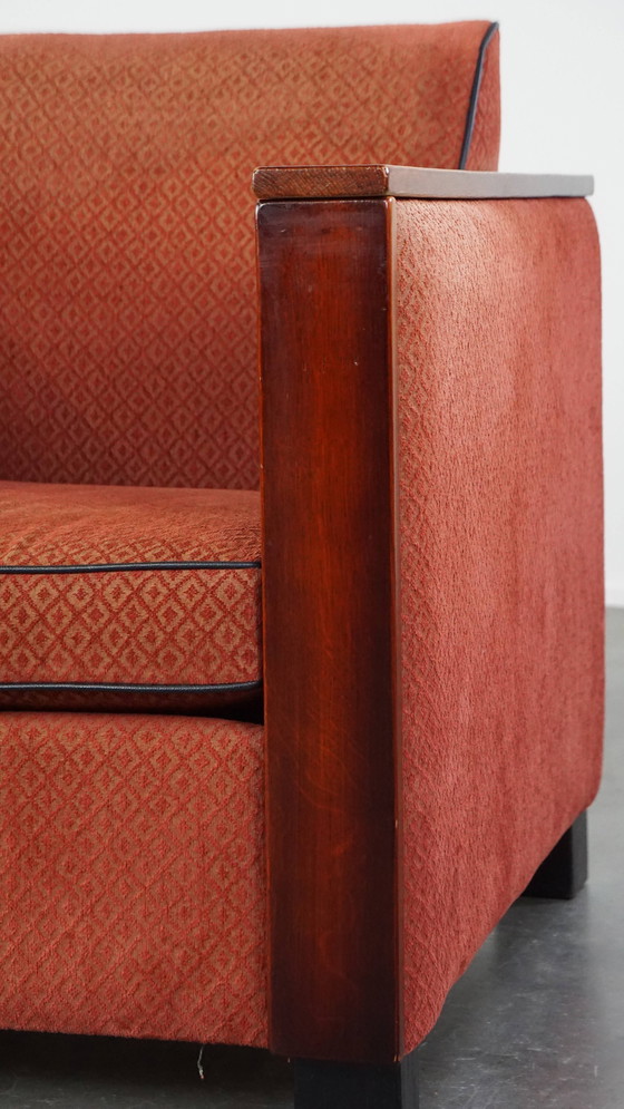 Image 1 of Art Deco Design Armchair With Red Fabric Upholstery