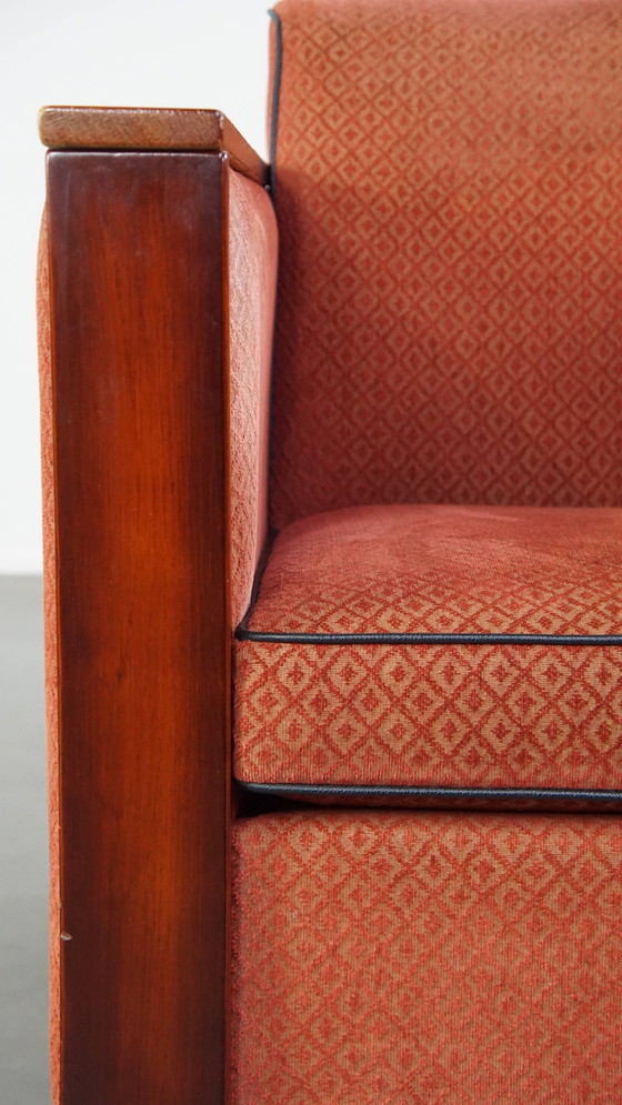 Image 1 of Art Deco Design Armchair With Red Fabric Upholstery