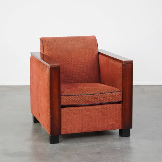 Image 1 of Art Deco Design Armchair With Red Fabric Upholstery