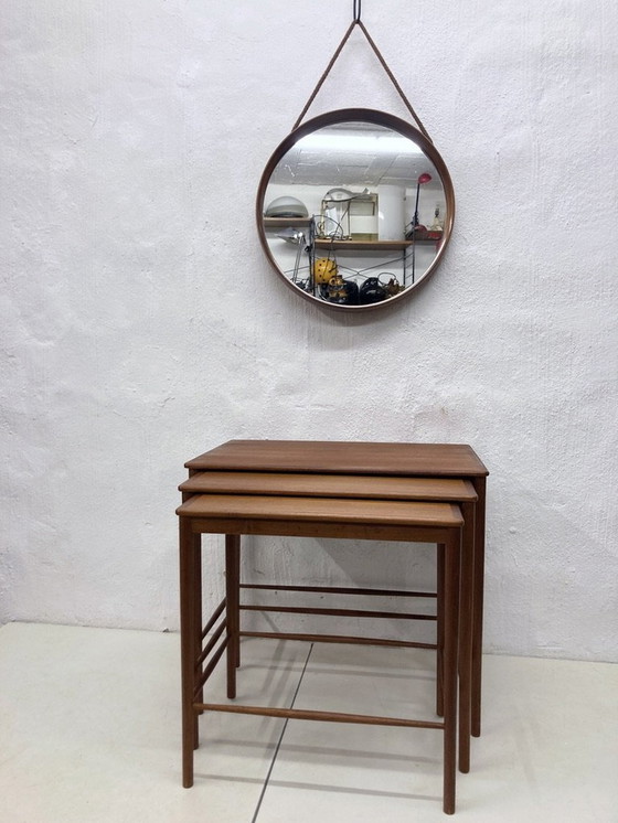 Image 1 of Round wall mirror with teak frame Danish style 60s design