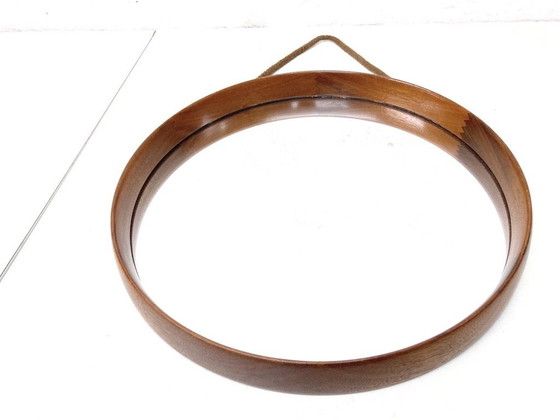 Image 1 of Round wall mirror with teak frame Danish style 60s design