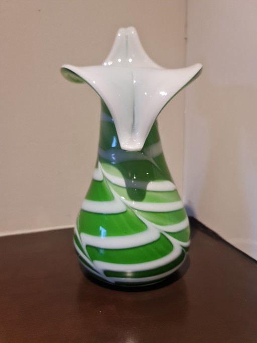 Handmade Hand Blown Vase Green/White