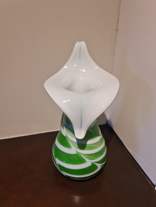 Handmade Hand Blown Vase Green/White