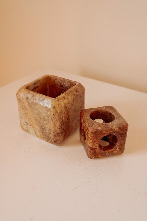 Vintage Natural Stone Cube Candlestick