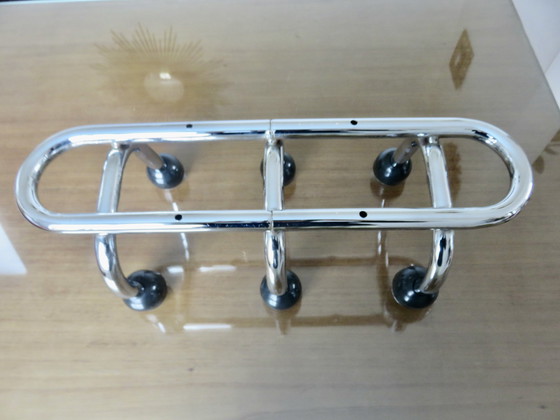 Image 1 of Large 6-Plate Wall-Mounted Coat Hanger, Chromed Metal and Bakelite