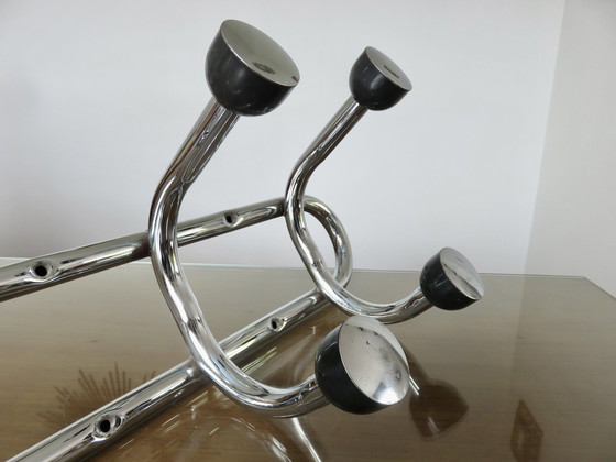 Image 1 of Large 6-Plate Wall-Mounted Coat Hanger, Chromed Metal and Bakelite