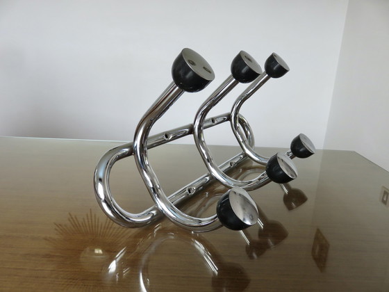 Image 1 of Large 6-Plate Wall-Mounted Coat Hanger, Chromed Metal and Bakelite