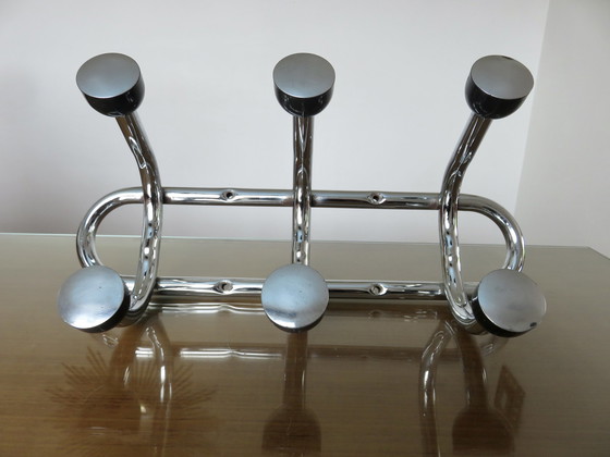 Image 1 of Large 6-Plate Wall-Mounted Coat Hanger, Chromed Metal and Bakelite