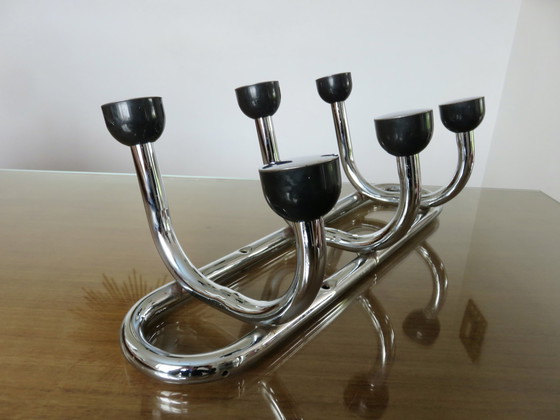 Image 1 of Large 6-Plate Wall-Mounted Coat Hanger, Chromed Metal and Bakelite