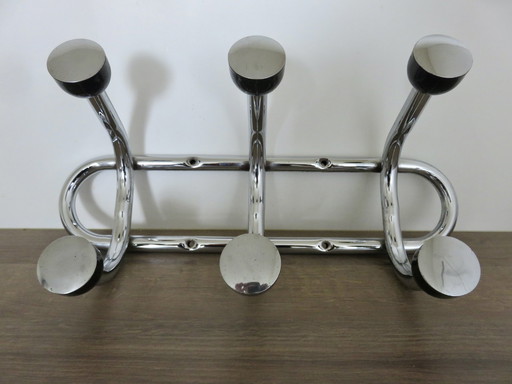 Large 6-Plate Wall-Mounted Coat Hanger, Chromed Metal and Bakelite