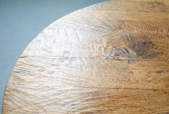 Image 1 of Large Brutalist Wabi Sabi Round Solid Oak Handsculpted Coffee Table in Style of Charlotte Perriand, 1960s. 