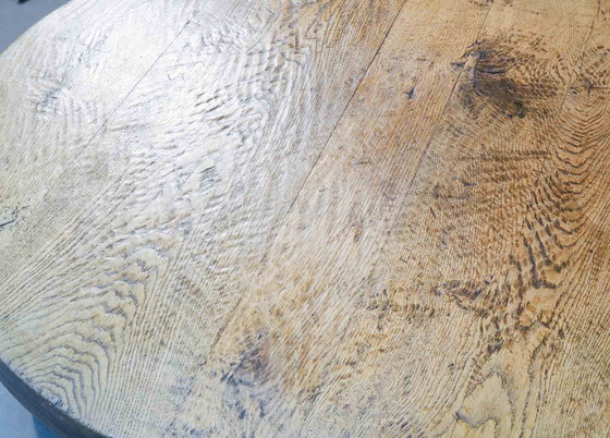 Image 1 of Large Brutalist Wabi Sabi Round Solid Oak Handsculpted Coffee Table in Style of Charlotte Perriand, 1960s. 