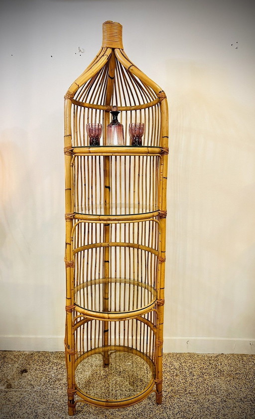 Vintage Rattan and Glass Shelf