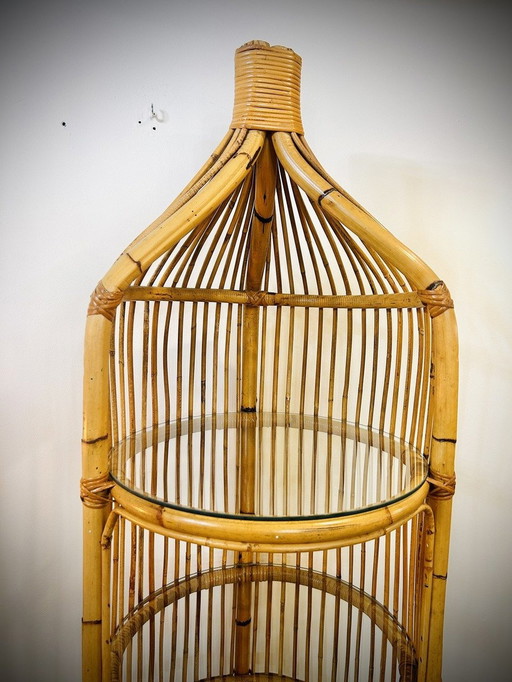 Vintage Rattan and Glass Shelf