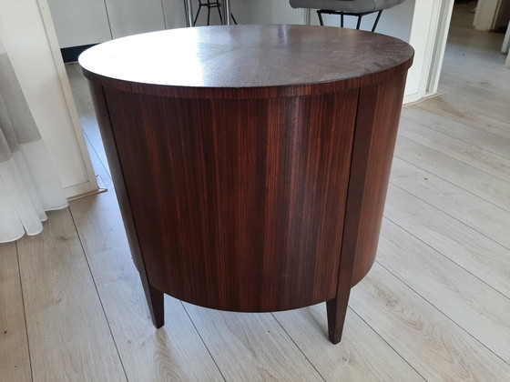 Image 1 of Oval Ethan Allen Bromley Drum Side Table With 3 Drawers.