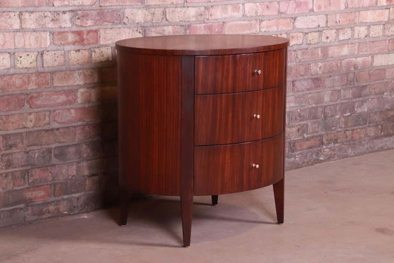 Image 1 of Oval Ethan Allen Bromley Drum Side Table With 3 Drawers.