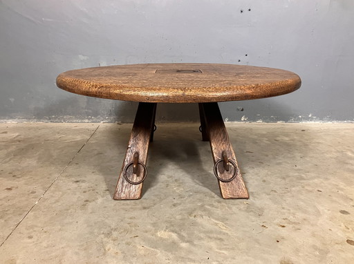 Rustic Brutalist Oak Coffee Table