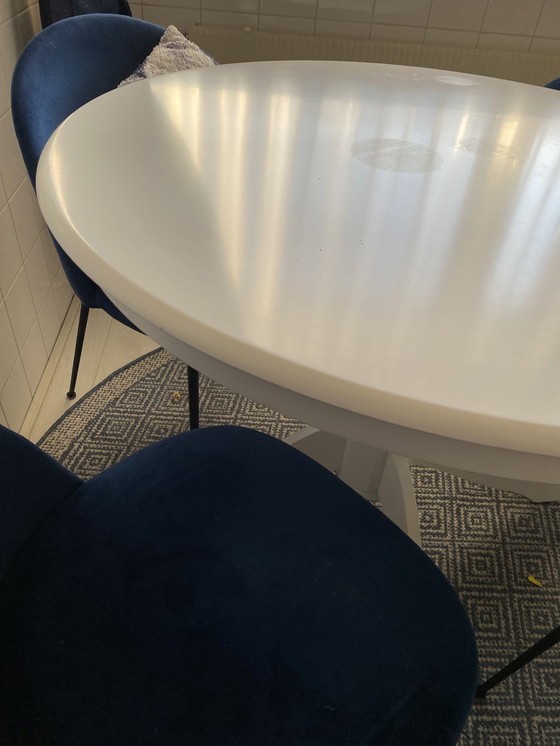 Image 1 of 4 Bucket Chairs Cobalt Blue And 1 Table White