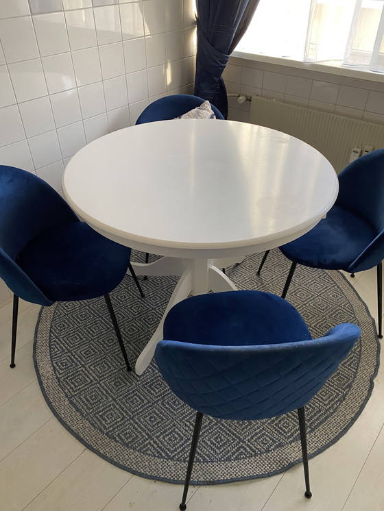 Image 1 of 4 Bucket Chairs Cobalt Blue And 1 Table White