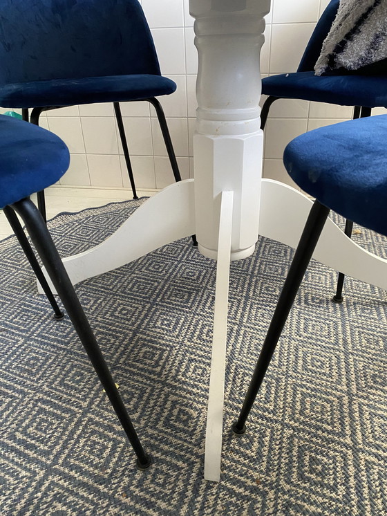 Image 1 of 4 Bucket Chairs Cobalt Blue And 1 Table White