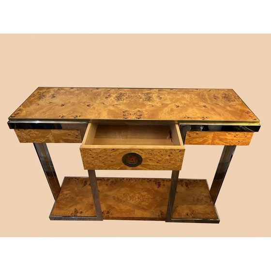 Image 1 of Vintage "Alveo" console in elm burl and gilded brass for Mario Sabot, 1970