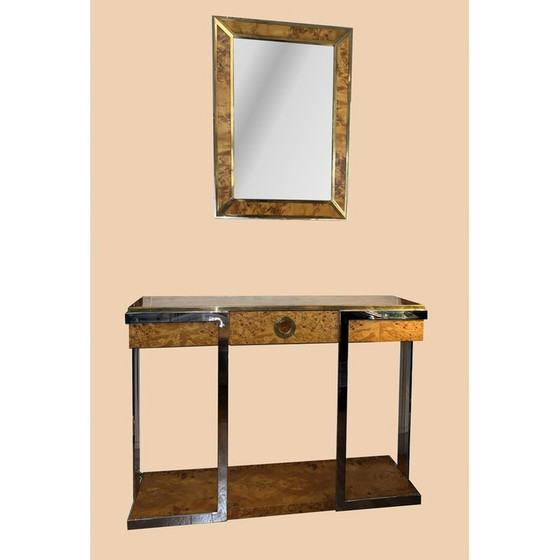 Image 1 of Vintage "Alveo" console in elm burl and gilded brass for Mario Sabot, 1970