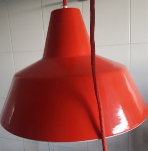 Orange Enamelled Workshop Ceiling Lamp From Louis Poulsen