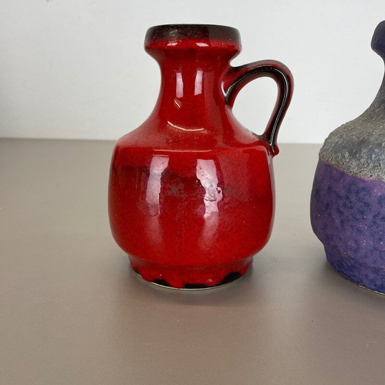 Image 1 of Pair of vintage "Purple-Red" lava clay vases by Jopeko, Germany 1970s