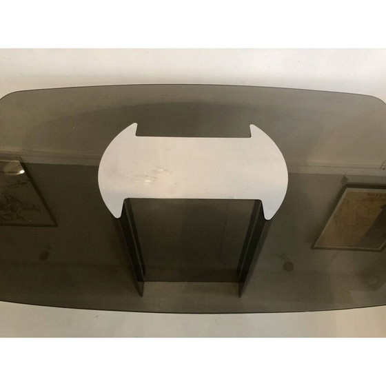 Image 1 of Smoked glass dining table with metal leg 1970