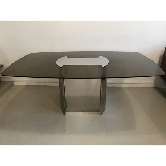 Image 1 of Smoked glass dining table with metal leg 1970