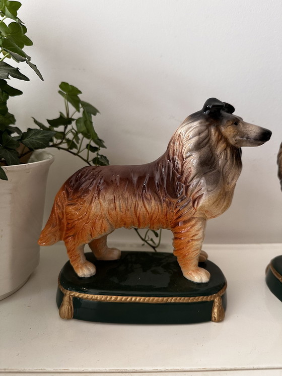 Image 1 of Porcelain Bookends Collie Dog