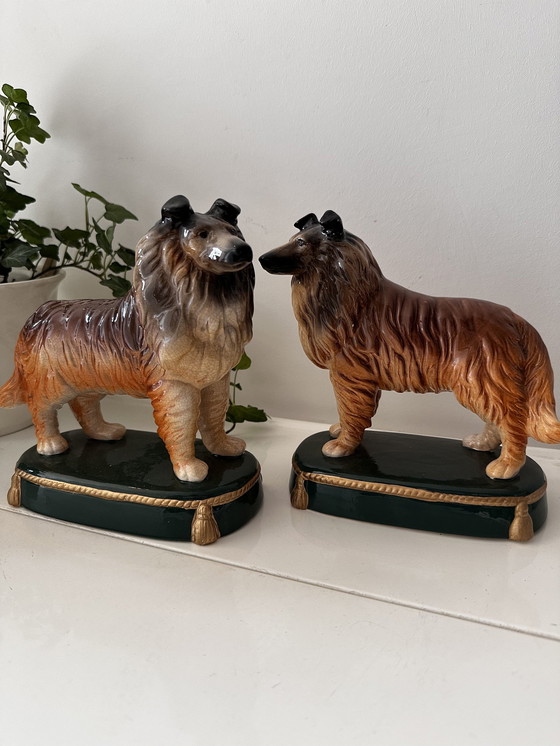 Image 1 of Porcelain Bookends Collie Dog