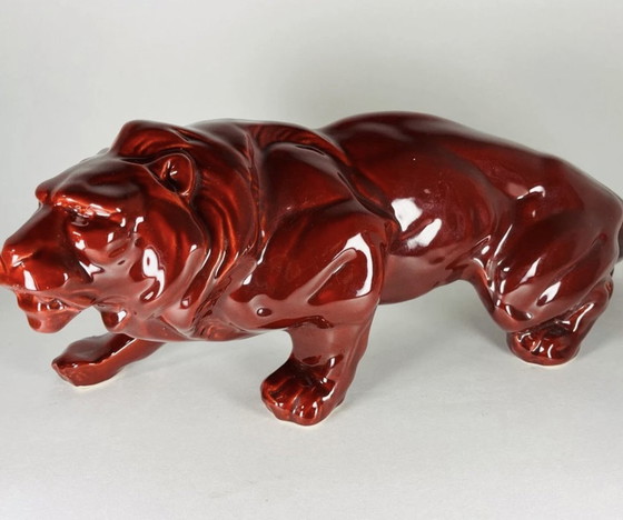 Image 1 of Lioness Sculpture 1930 Art Deco Ceramic