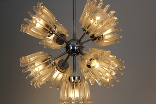 Doria chrome and frosted tulip glass sputnik chandelier