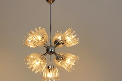 Doria chrome and frosted tulip glass sputnik chandelier