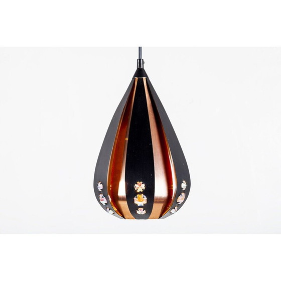 Image 1 of Pair of vintage copper and black metal pendant lamps by Werner Schou for Coronell Elektro, 1960